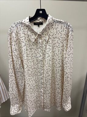 Lafayette 148 New York Cream Button-Down with Black Dot & Dash Print